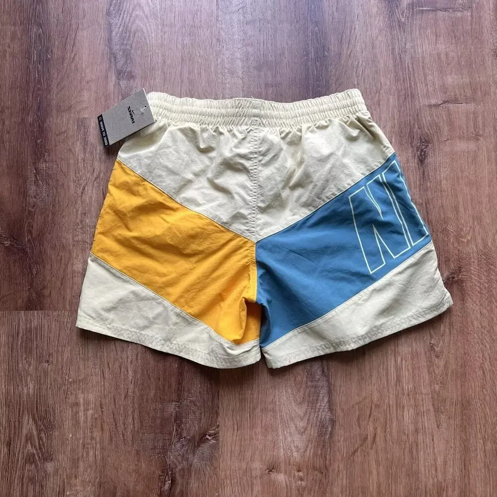 NIKE Multi Logo Vortex Icon Team Gold Volley Swim Trunks 5 Inch Men's Small $66